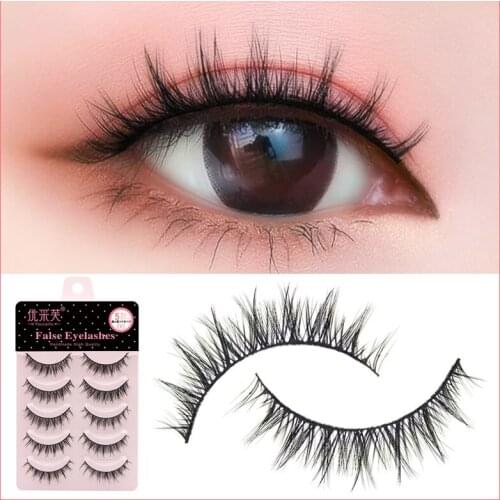 Natural simulation false eyelashes female 5 pairs set chemical fiber stiff stem thick cross section messy wholesale