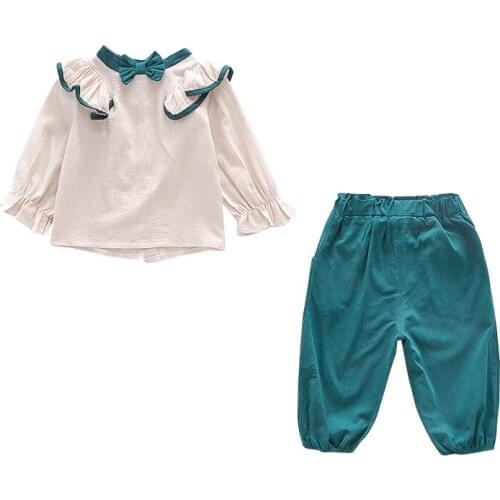 New Autumn Spring Girl Clothes Suits Cute Fashion Long Sleeve Pants Baby Girls Sets Children Bow Outfits