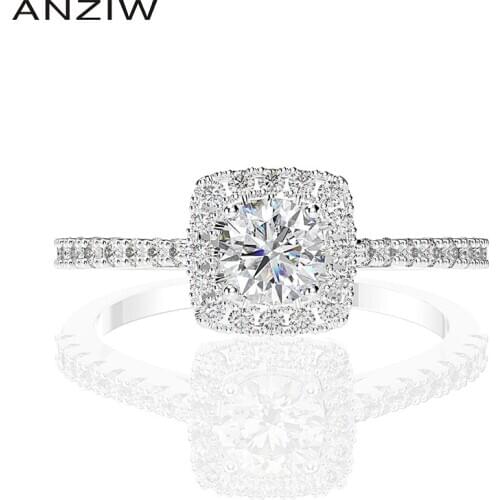 ANZIW Sterling Silver Round Cut Created SONA Diamond Classic Engagement Ring For Women Jewelry Gifts