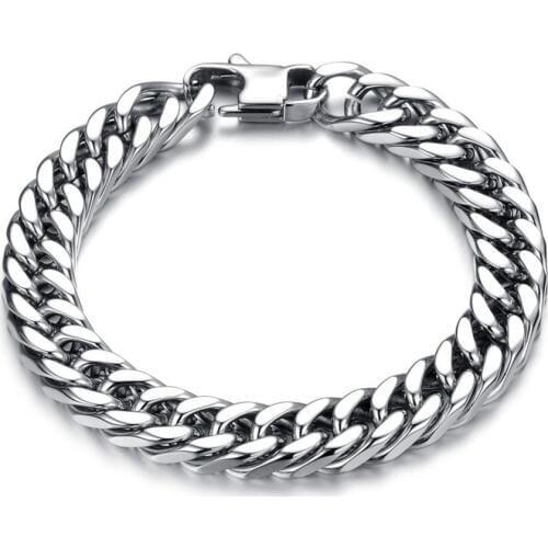 Simple Punk Stainless Steel Mens Bracelets Bangles Classical 316L Steel Chain Bracelet width 6/8/10/12mm Jewellery Gift