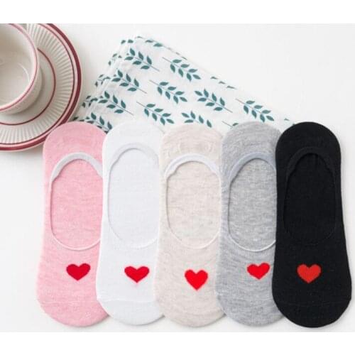 Q 5 Pairs Multicolors Non-Slip Boat Socks Breathable For Women With Invisible Silicone Cotton Cartoon Cat Cute Short Socks
