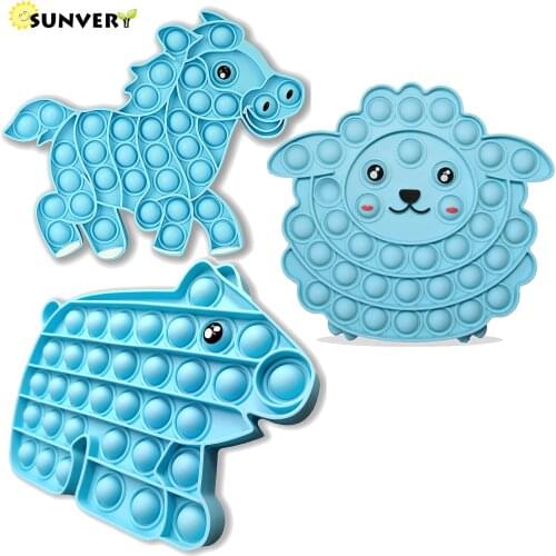 Blue Push Poppet Bubble Fidget Toys Bear horse swan Fidget for Kids Silicone dimpl pop antistress coaster decompression toys
