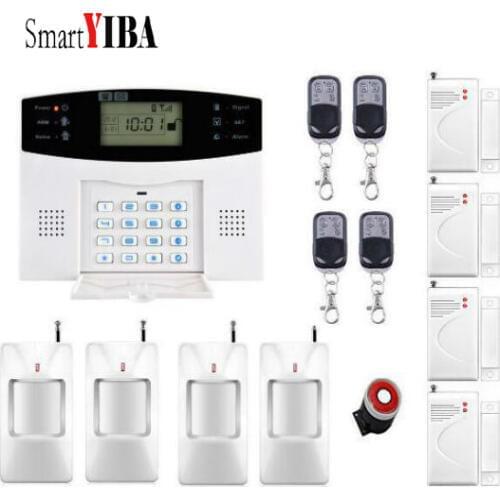 SmartYIBA Anti-theft Wired Siren Sensor Detector Home Smart Alarm System+4 remotes GSM SMS Alarm Kits