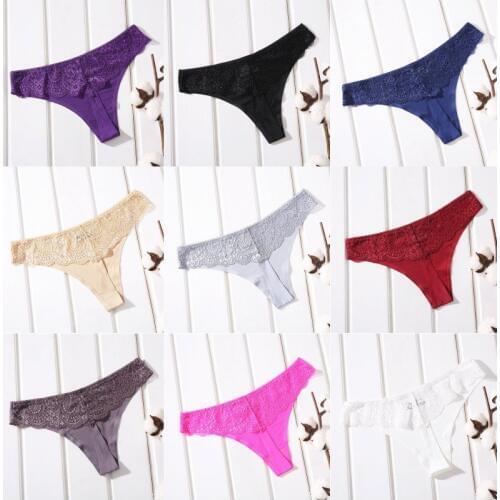 New Women Briefs Ladies Large Size Stretch Lace Hollow One-piece Seamless Thong Ice Silk T Underwear Sexy Breathable Pants