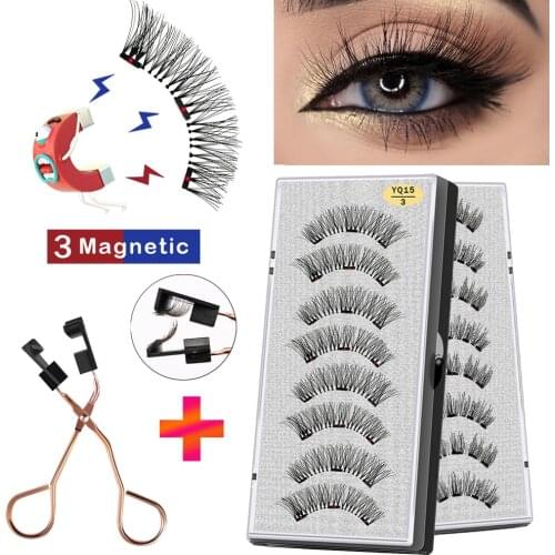 VISIBLE 8PCS 3 Magnets Magnetic Eyelashes 3D Handmade Natural Mink lashes Extension Magnetic False Eyelashes with Tweezers