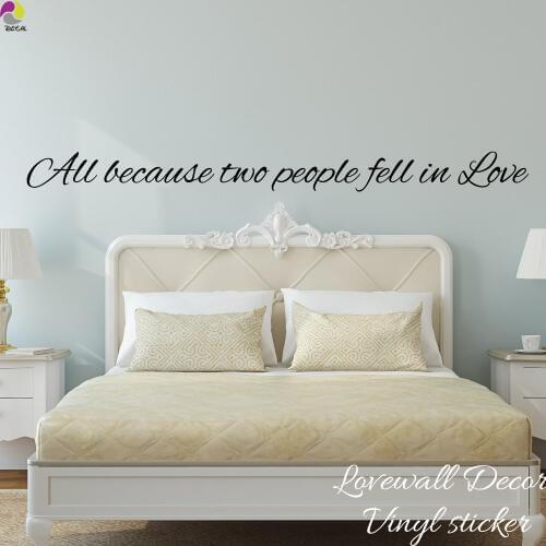 All Because Two People Fell In Love Quote Wall Sticker Bedroom Photo Frame Family Love Romantic Quote Wall Decal Bedroom Vinyl