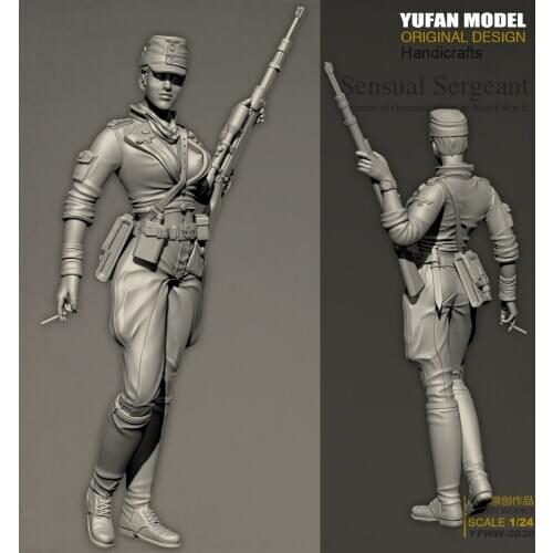 YUFAN Model 1/24 Resin Kits sexy female gunner resin soldier self-assembled (75mm) YFWW-2030
