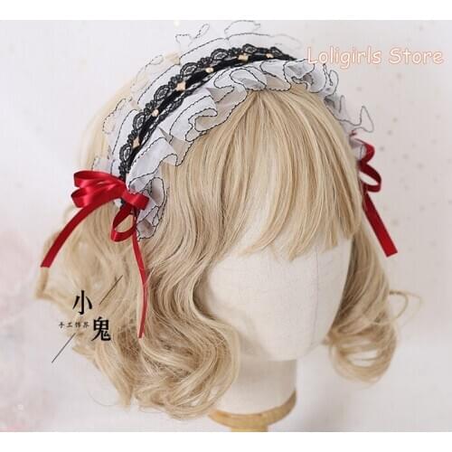 Gothic Lolita Wine red Headband Hairpin Headdress Black Wild KC Lace Hair Hoop Palace Style Hair Clip Hair accessories Cosplay