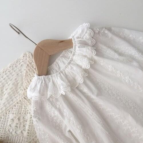 Autumn New Kids Clothing 1 2 3 4 5 Y Baby Girls Korean Ruffle Collar Jacquard Shirts Cute Long Sleeve Lace Girls White Blouse