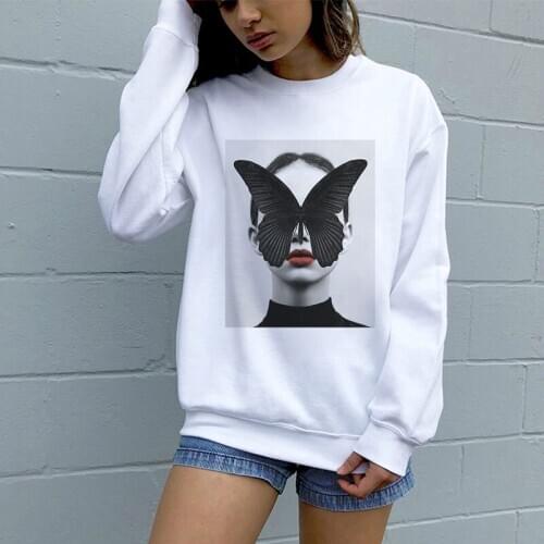 Tops Modernist Sexy Lady Feather Butterfly hoodie Women hoodies Clothes Korean Style Aesthetic sweatshirt sudaderas para mujer