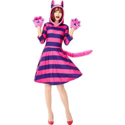 Halloween Animal Costume Girl Women Cute Purple Striped Cat Cosplay Costume Halloween Party Carnival Costume