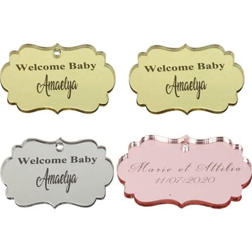 20pcs Personalized Chocolate Bar Favors Silver Gold Mirror Baby Shower Decor Baby Baptism Favor Cloud Mirror Tags Candy Box Tag