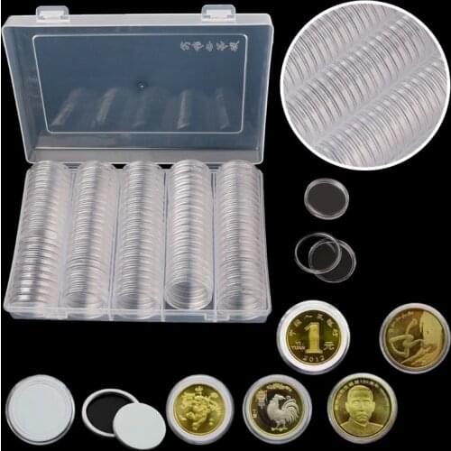 30mm Coin Holder Capsule Storage Box With Two White Pad Rings For 25mm 27mm