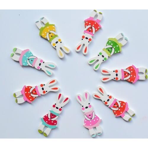 Pack of 30pcs Cartoon Wood Button Adorable Bunny Printing Wooden Buttons for DIY Scrapbooking Crafts Garment Accessories 18*40mm