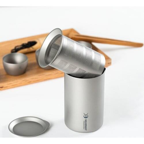 350ml Titanium Sharp Mouth Tea Maker Healthy Tea Set Teapot Cup Mug with Titanium Strainer Lid for Outdoor Travel Home Office