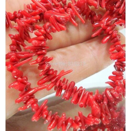 Wb 00246 Natural Red Coral Chip Loose Beads 15" 5pc