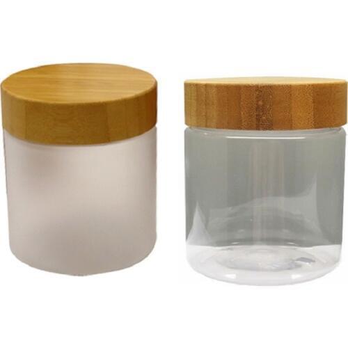 50PCS 250g 250ml PET Cream Bottle Jars with Bamboo Lid Clear Plastic Cosmetic Container Candy Jars Bamboo Cap Matt Frosted Jar