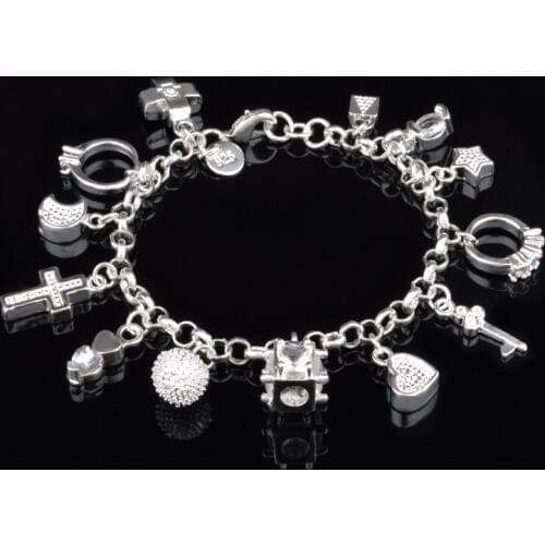 Womens jewelry suit accessories 13 pendant bracelet 925 silver buckle jewelry lucky bracelet wholesale lots bulk