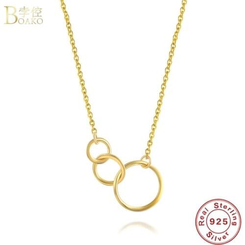 BOAKO Female Simple Necklaces S925 Silver Collier Round Pendientes Plata 925 Clavicle Chain Necklace Fine Jewelry For Gifts