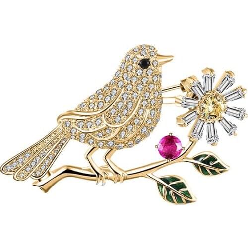 Fashion Cute Sparkling Cubic Zirconia Bird Brooch For Womens Clothing Accessories High Quality Animale Brooches Pins Jewelry