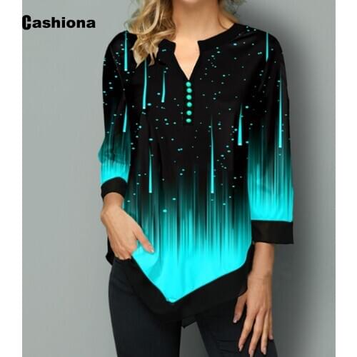 Cashiona Ladies Elegant Leisure Casual T-shirt Gradient Color Print Womens Top 2020 Summer New Irregular Loose Tees shirt Femme