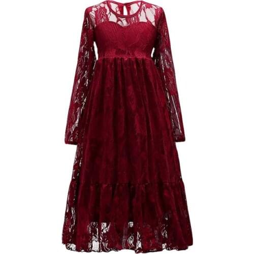 Spring Autumn Elegant Lace Long Sleeve Girls Princess Dress 3-14Yrs Teenager Birthday Party Wedding Evening Dresses Kids Clothes