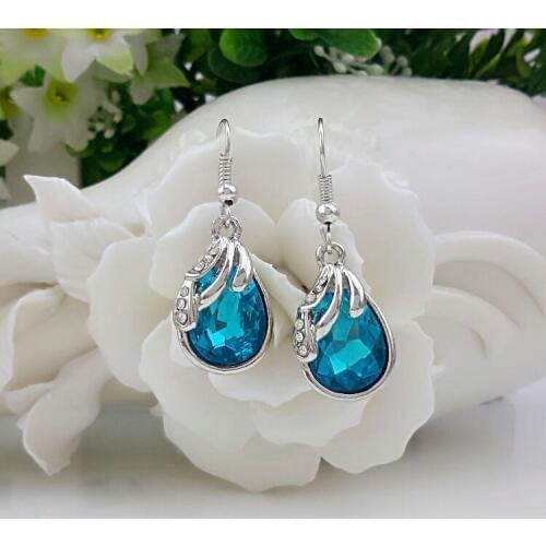 Fine ladies earrings 925 sterling silver, blue, rose red, deep purple, crystal zircon earrings ear hook bride Christmas gift