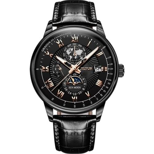 JSDUN Automatic Self Wind Mechanical Genuine Leather Stainless Steel Waterproof Date Week Fashion Men Watch Wrist Reloj Hombre