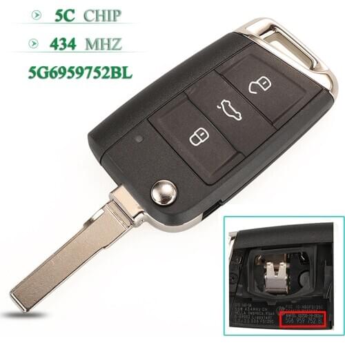Bilchave Keyless Go Remote Car Key 434Mhz 5C Chip Fob 3BT For VW Volkswagan Seat Golf 7 MK7 Touran Tiguan 5G6959752BL HU66 Blade