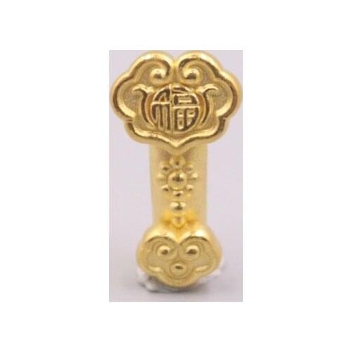Fine Pure 999 24K Yellow Gold Bead 3D Fu Ruyi DIY Pendant Men Women Lucky Gift 0.8-1g / 18*10mm