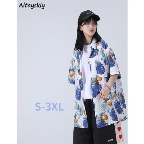 Summer Shirts Women Print Loose Soft Beach Plus Size S-3XL Couple Leisure Short Sleeve Holiday Harajuku All-match College Design