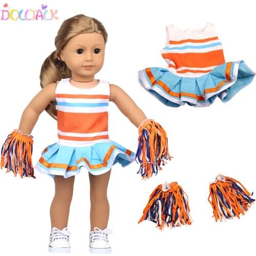 Cute 18 Inch American Doll Clothes Stripe Cheerleading Uniform Suit Outfit For 43cm New Baby Baby&Our Generation Girl Doll DIY