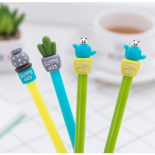 Cute creative cactus potted plastic Gel pens student 0.5mm black pens For gifts school and office stationery supplies