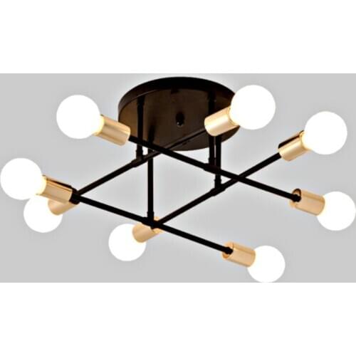 Multiple Rod Wrought Iron Ceiling Light Retro Industrial Loft Nordic Dome Lamp 6/8 Heads for Home Decor Dinning Cafe Bar