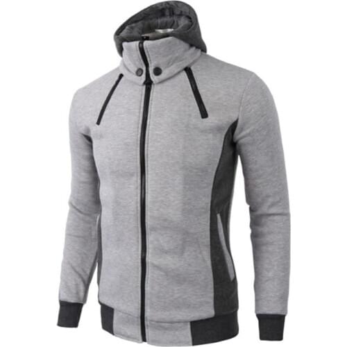 100% Polyester Mens Double Zipper Fleece Hoodie Slim Casual Hooded Sweatshirt Jacket