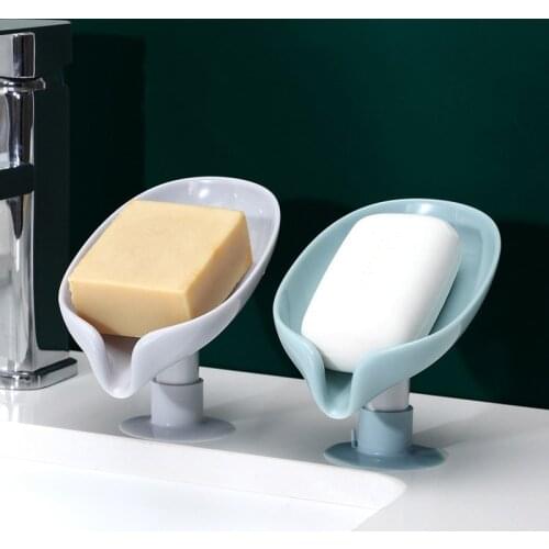 Leaf Shape Soap Box Drain Soap Holder Box Dish Storage Plate Tray Free Perforation Suction Cup Soap Box Bathroom Gadgets