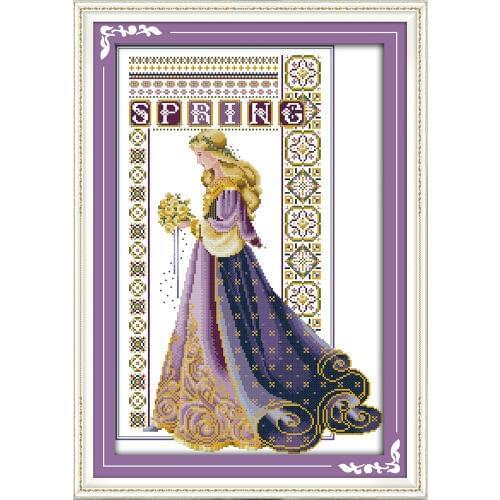 The bride with flowers cross stitch kit beauty 18ct 14ct 11ct count print canvas stitches embroidery DIY handmade needlework