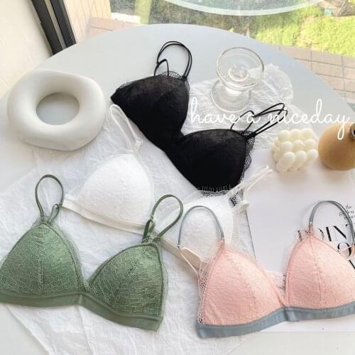 Underwear super thin style big breast show small no underwire gather brassiere triangle cup French girl lace beauty back bra