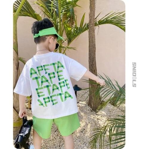 2021 Summer New Baby Boys Tops Kids Casual Cotton Short Sleeve T-shirts Letter Print Korean Loose T Shirt For Boy Baby Clothing