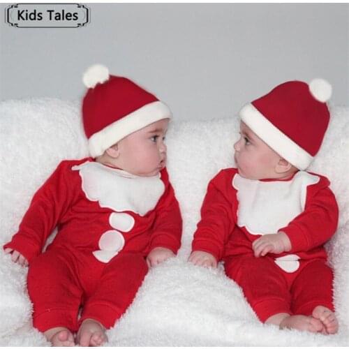 SR369 Autumn Winter Clothes Baby Christmas Newborn Boys Girls Clothing with Red Overalls + Hat 2Pcs Infant Bebe Outsuit