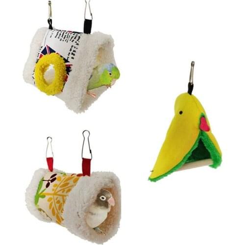 Plush Pet Bird Cage Hanging Bed Hammock Winter Warm Nest Hut Tent Soft Square Cave Toy House for Parrot Small Animals Parakeets