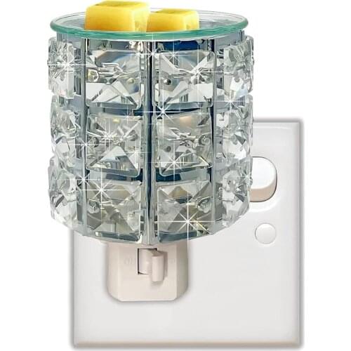Plug-In Metal and Crystal Clear Electric Lamp Night Light Wax Melt Oil Burner With Extra spare Bulb & glass plate