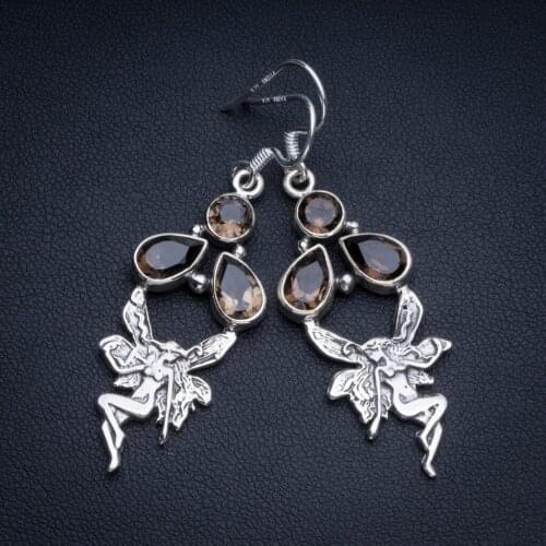 Natural Smoky Quartz Bohemian 925 Sterling Silver Drop Earrings 2" R2314