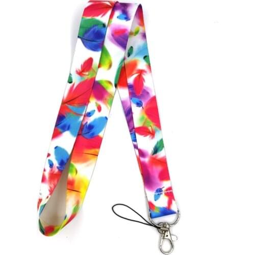 Feather Leave Rainbow Color Lanyard for Keys Phone Cool Neck Strap Lanyard for Camera Whistle ID Badge Cute webbings ribbons
