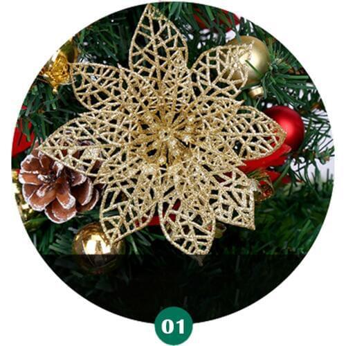 14 Cm Christmas Tree Large Pe Plastic Artificial Flower Glitter Hollow Fake Flower Xmas Wedding Decorative Ornament