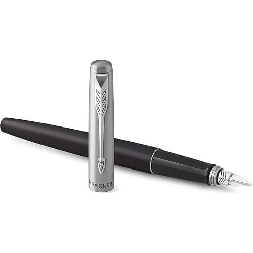 Parker Jotter Black Chrome Designed Fountain Pen, Medium Tip, Ink Pen Metal Nib Width M Tip, Writing pens Office Pen
