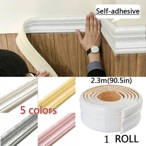 3D Baseboard Wall Sticker Self-adhesive Strip Foam Frame Strip with Adhesive Waist Line Wallpaper Waterproof Room Decoration