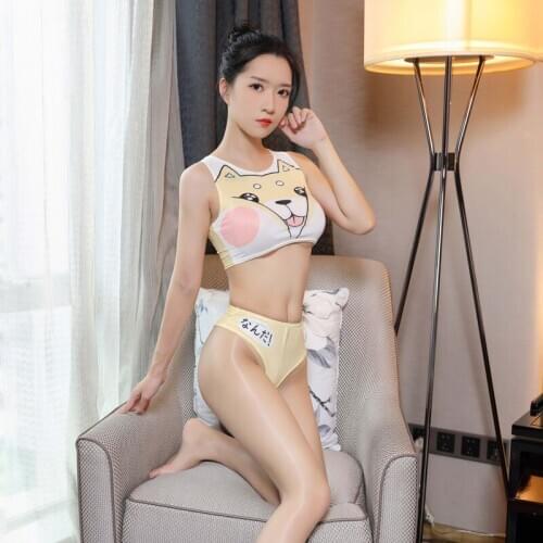 Sexy Women Cartoon Cute Puppy Cheerleader Uniform Open Crotch Cosplay Costumes Stripe High Elastic Kawaii Costume Clubwear 22