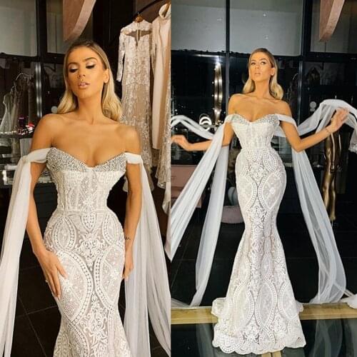 Sexy Mermaid Wedding Dresses Off The Shoulder Lace Applique Country Wedding Bridal Gowns Custom Made Beaded Robes De Mariée