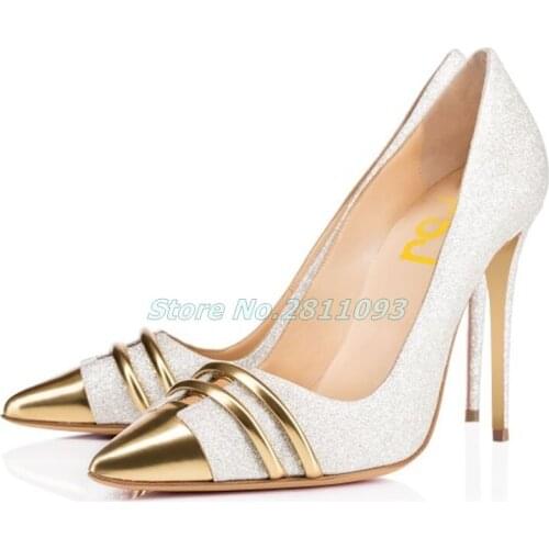 Silver and Gold Glitter Shoes Stiletto Heel Evening Wedding Pumps Sexy Pointed Toe Slip On Shallow Women Dress Shoes Thin Heels